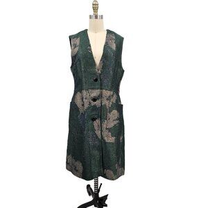 Dries Van Noten Sleeveless Dress Womens 42 Green Gold Metallic Linen Blend